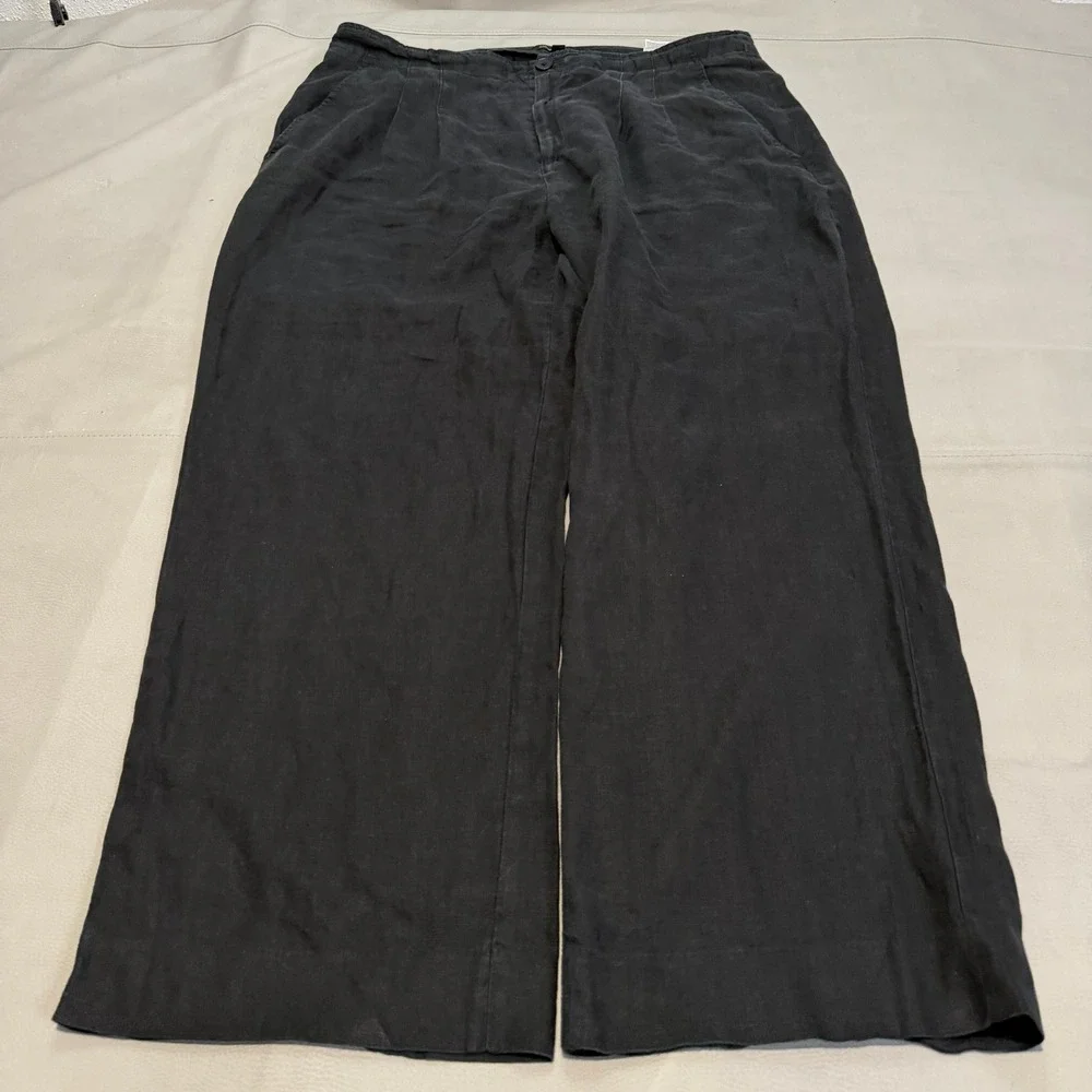 Banana Republic Women Black Linen Wide Pleat Trouser Pant Lagenlook Flow-16-6953